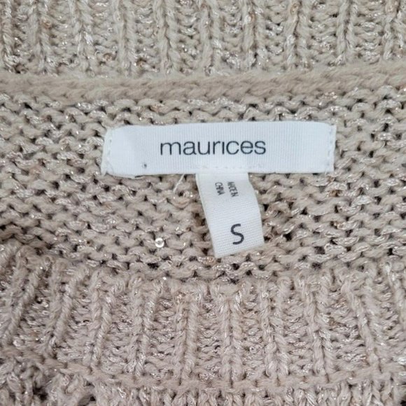 Woman's Sz S Beige Poly. Blend/Metallic Long Sleeve Pullover Sweater by MAUNCES - Picture 3 of 6